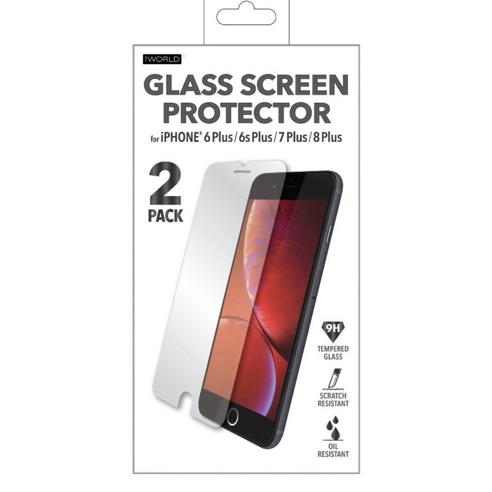 iWorld Tempered Glass Screen Protector 2 Pack for iPhone 6/7/8 Plus